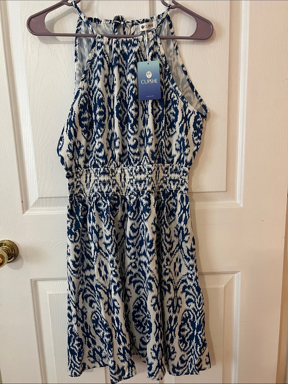 Cupshe Navy & White Halter Ikat Dress